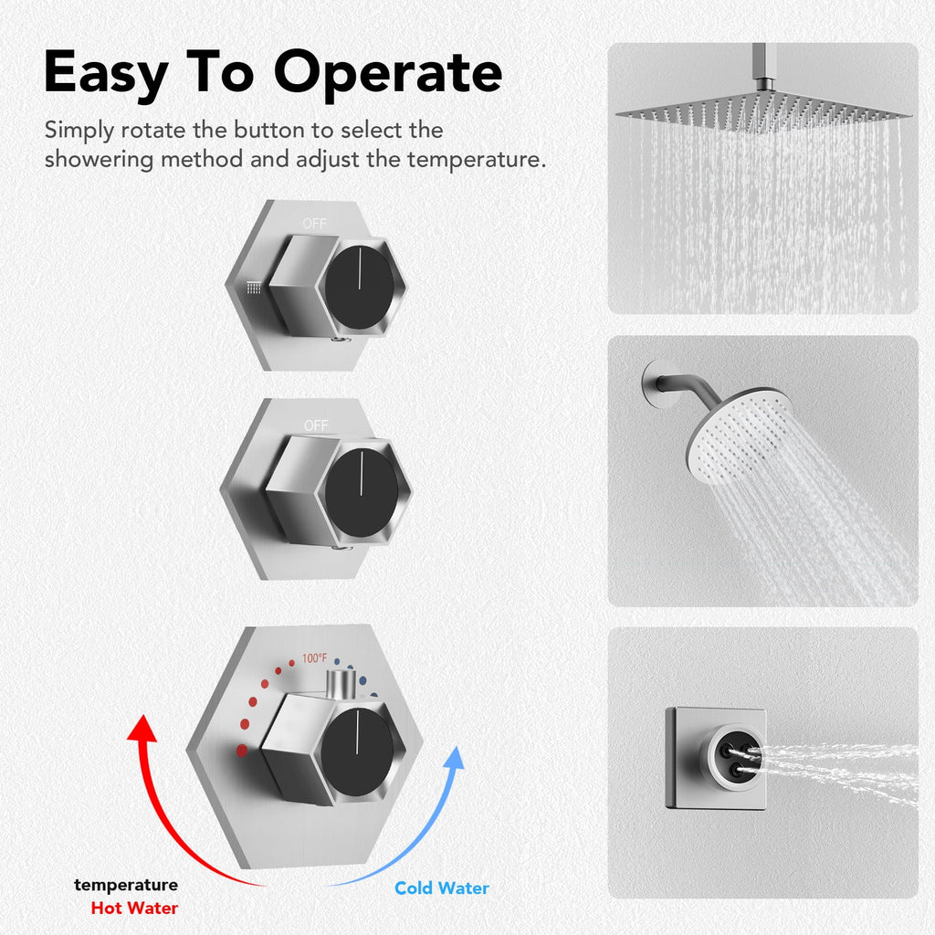 Brushed Nickel Thermostatic Shower Faucet Set N104