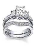 Three Stone Diamond Bridal Set 1 Carat Princess Cut Diamond 10k Gold C207393