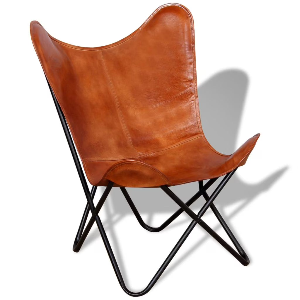 Butterfly Chair Real Leather Upholstered Chair with Powder-Coated Iron Frame 29.1 x 26 x 35.4 Inches B796341