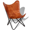 Butterfly Chair Real Leather Upholstered Chair with Powder-Coated Iron Frame 29.1 x 26 x 35.4 Inches B796341