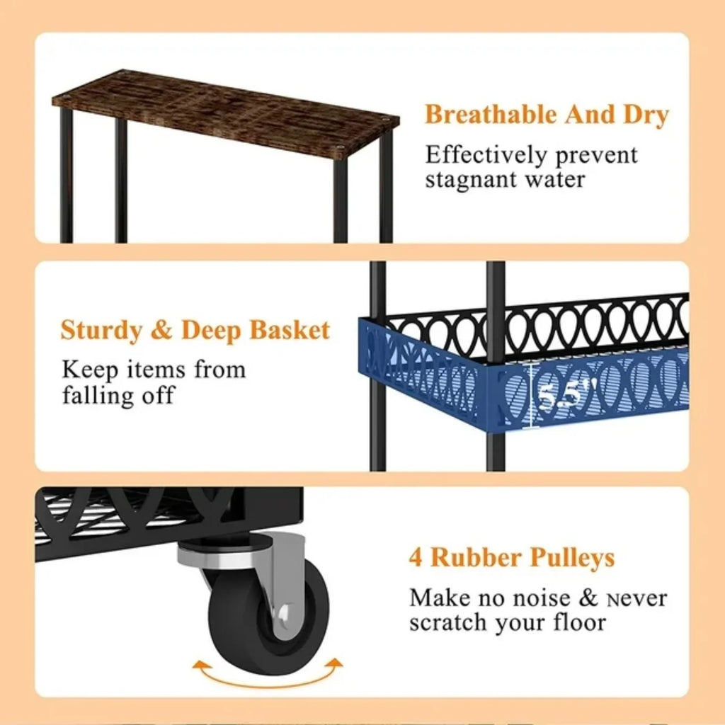 4-Tier Baker's Rack 48 inch Kitchen Storage Organizer with Metal Wheels D3400