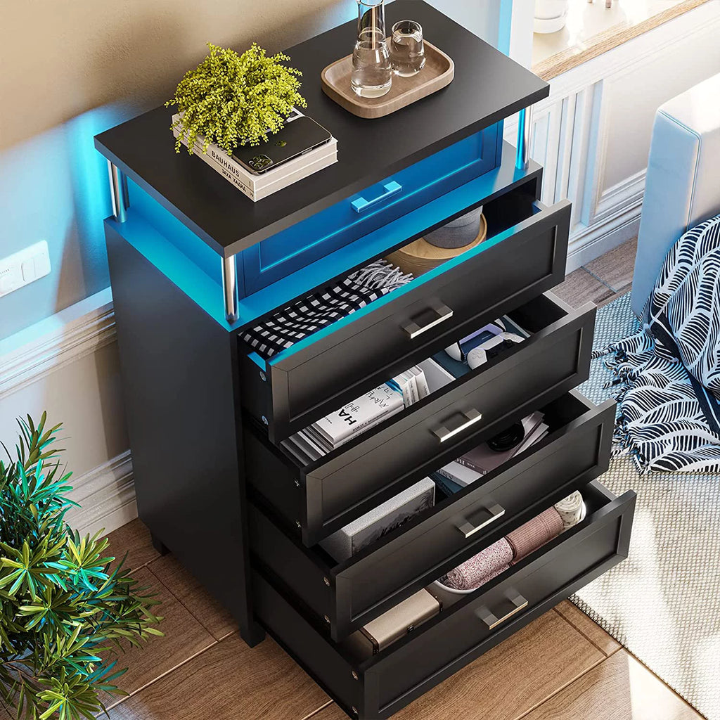 Black 5 Drawers Wood Dresser with LED Light V112659
