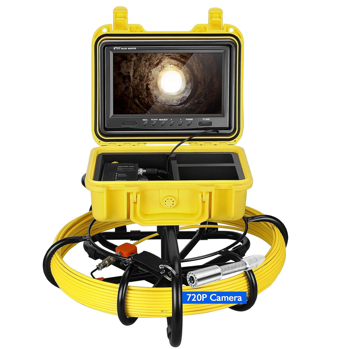 Sewer Inspection Camera 100ft with 512Hz Sonde Transmitter and Self Leveling Camera, 9 inch Screen G266