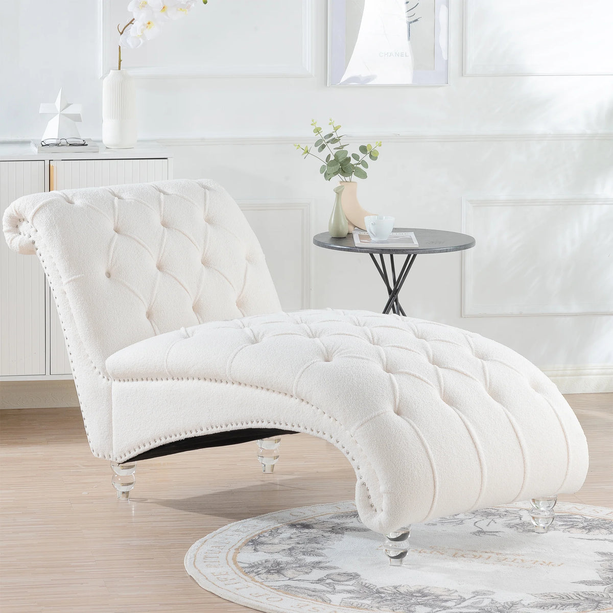 White Tufted Armless Chaise O713