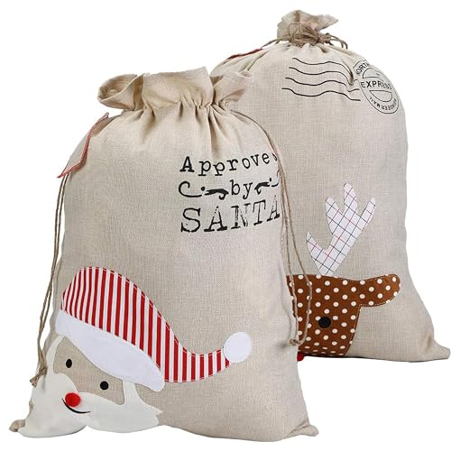 2 Pack Christmas Stripe Canvas Santa Sack with Drawstring V6985