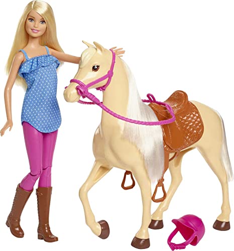 Blonde Fashion Doll in Riding Outfit & Light Brown Horse with Saddle, Bridle & Reins S33652