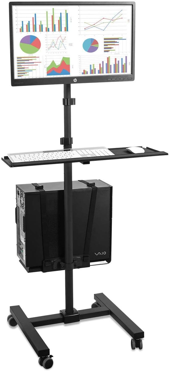 Rolling Computer Cart with Monitor Mount and CPU Holder B864879