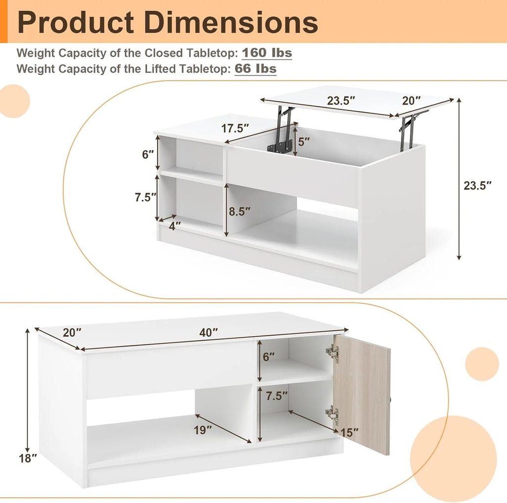Lift-Top Coffee Table with Compartments Wood Rectangular D412