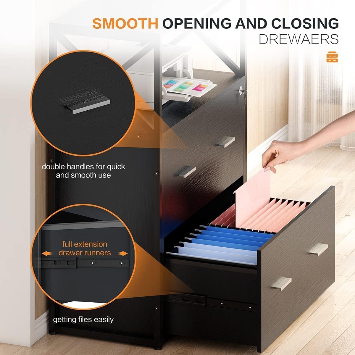 Lateral Filing Cabinet with 2 Drawers, Lockable Storage Cabinet, 31.5” L X 15.8”W X 40.6”H D69464