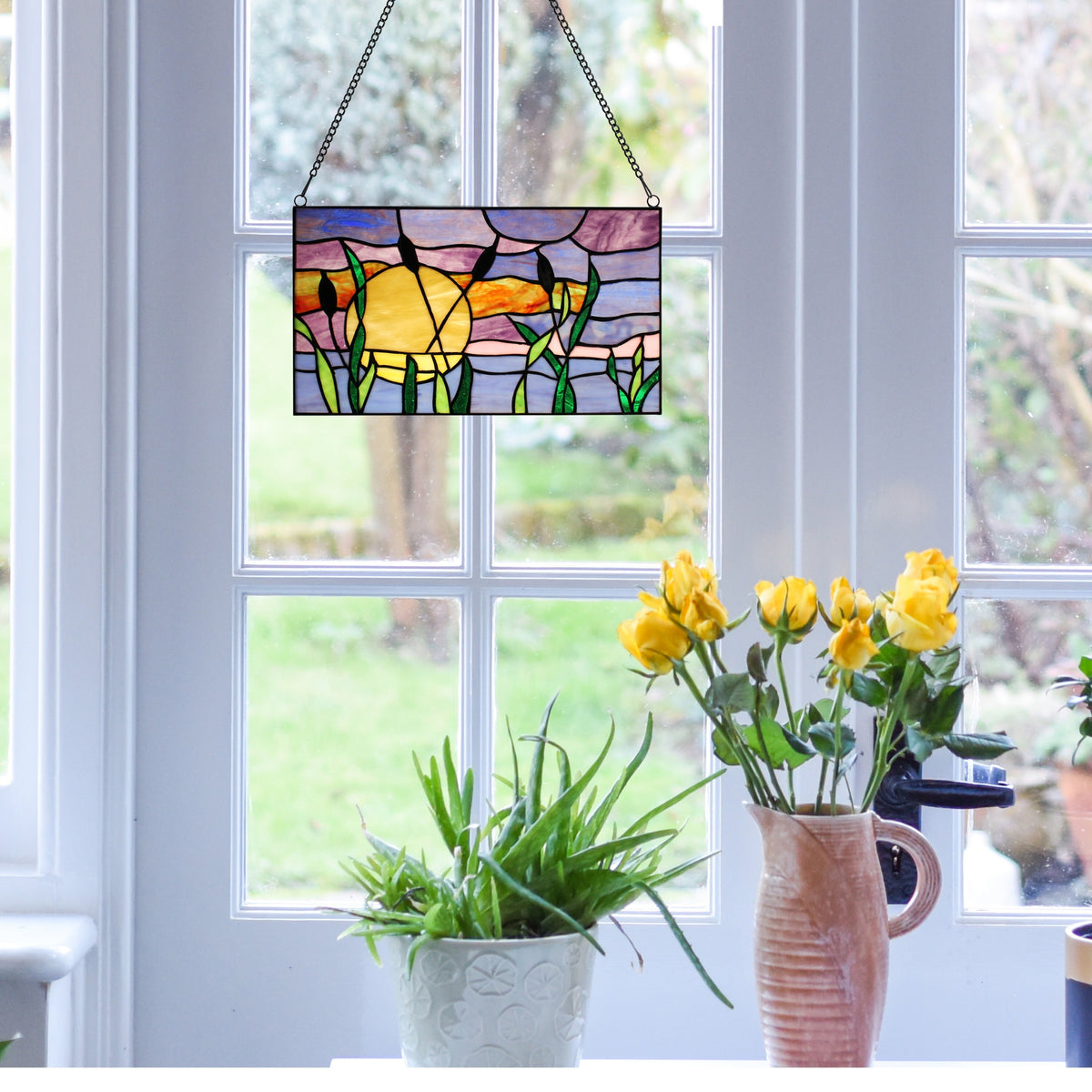 Multicolored Stained Glass Window Panel 14" x 0.25" x 8.25" X89829
