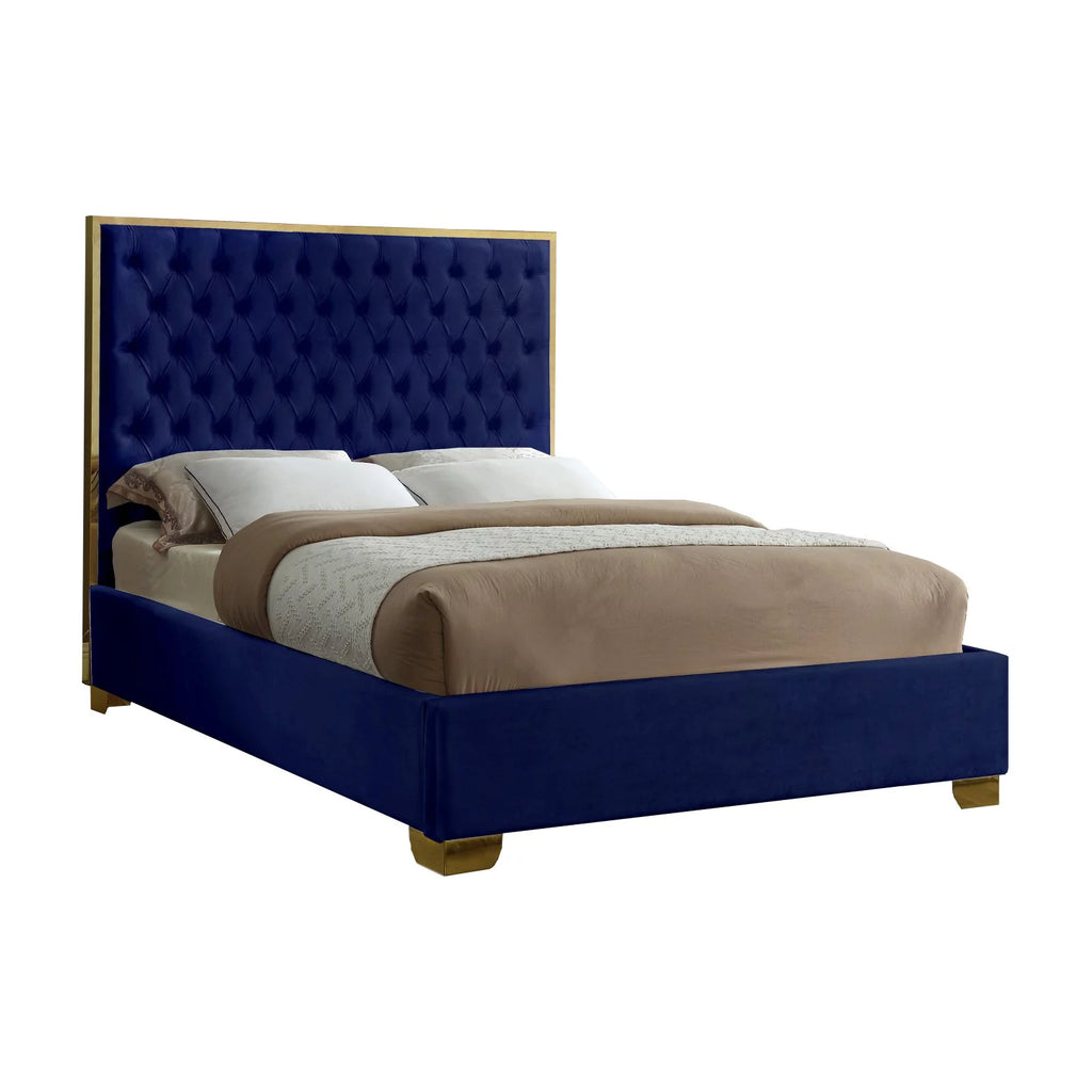 Solid Wood and Velvet King Bed in Navy Z978