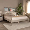 Antique White Oak Wood Queen Size Platform Bed Frame Z4038
