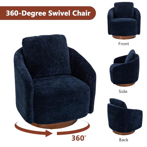 Ivory Chenille Swivel Barrel Chair with Wood Base K8405