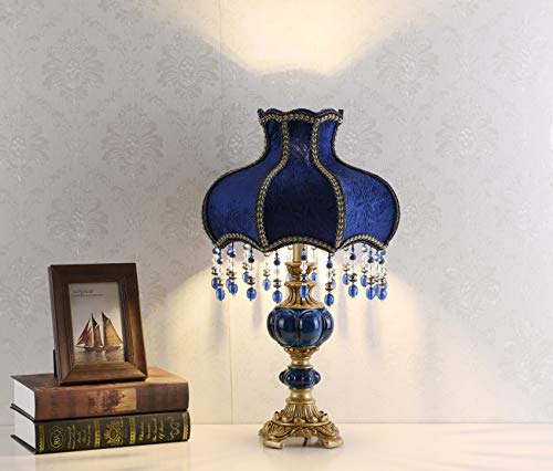 Blue Fabric Lampshade Resin Lamp, 13 in W, 21.6 in H O983
