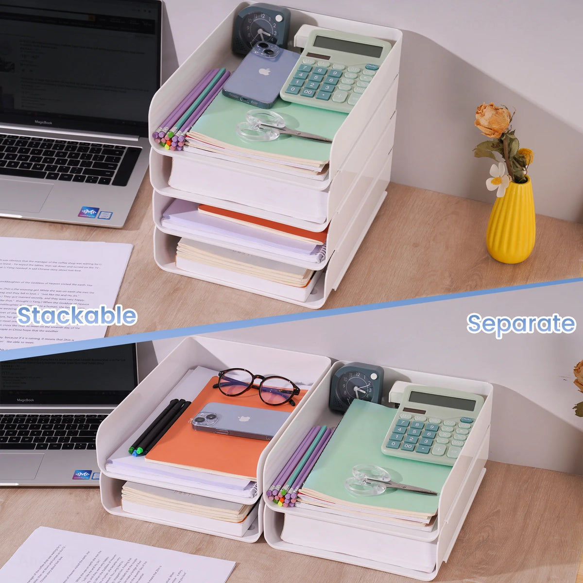 White Stackable Desk Letter Tray Set Z676