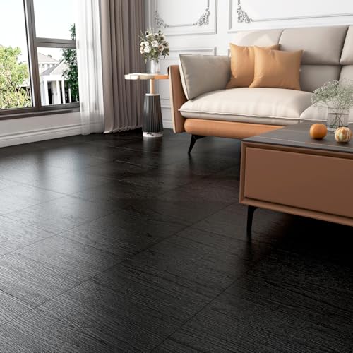 17-Pack 6"x36" Black Wood Luxury Vinyl Plank Flooring Peel and Stick Tiles N439