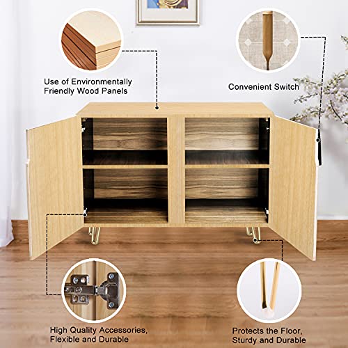 Wooden Door Accent Cabinet with Palm Leaves Pattern Q949003