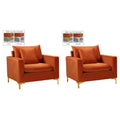2 Piece Velvet Accent Chair Set in Cognac Orange Q59073