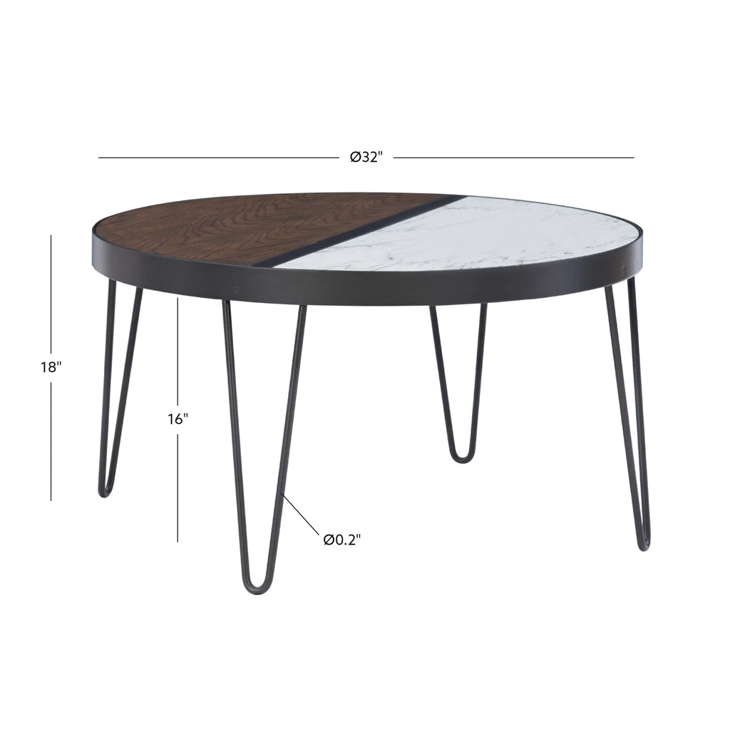 Round Mid-Century Coffee Table with Hairpin Legs, Walnut H531