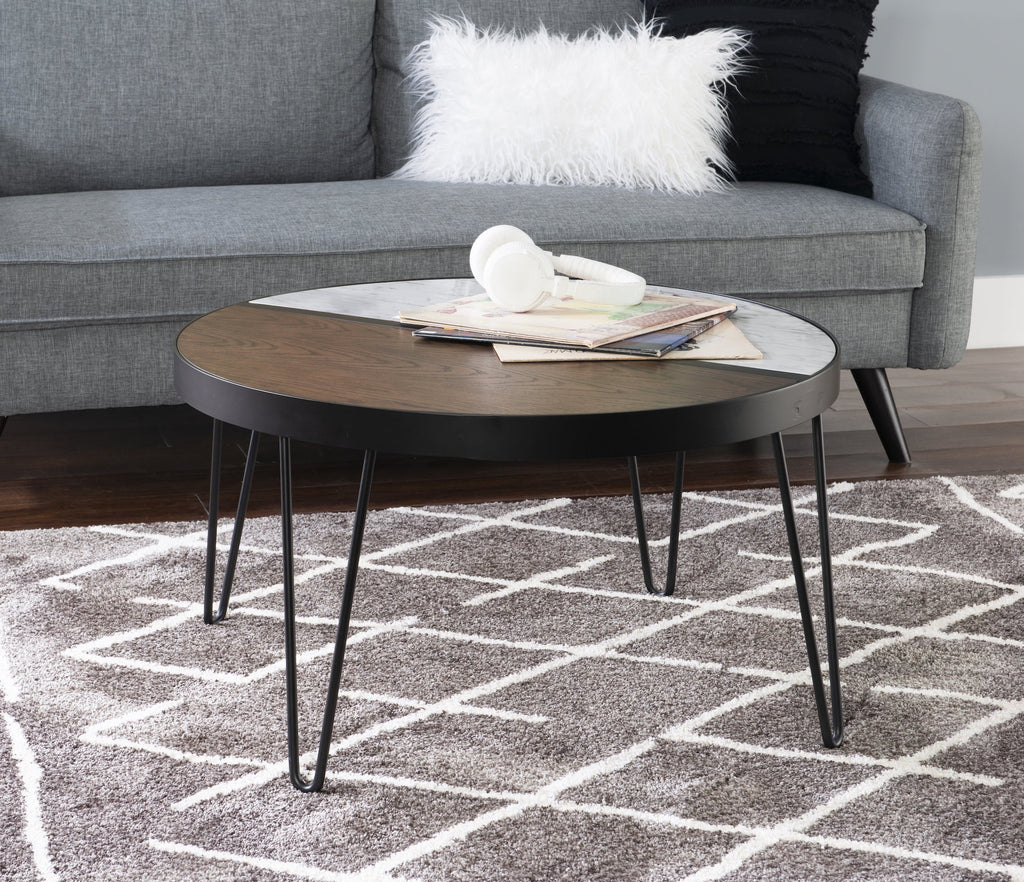 Round Mid-Century Coffee Table with Hairpin Legs, Walnut H531