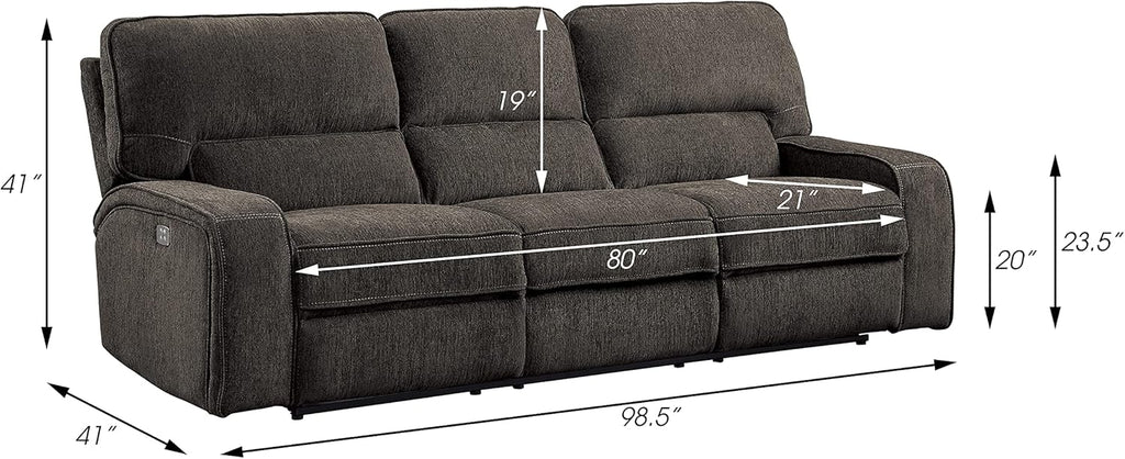 3-Piece Chenille Fabric Power Reclining Sofa Set, Chocolate Y529