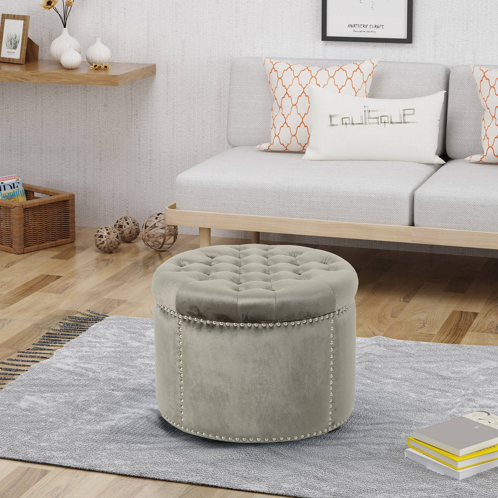 Black Velvet Tufted Ottoman M46730