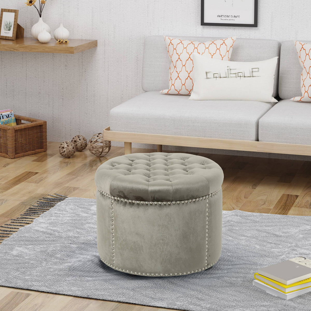 Black Velvet Tufted Ottoman M46730