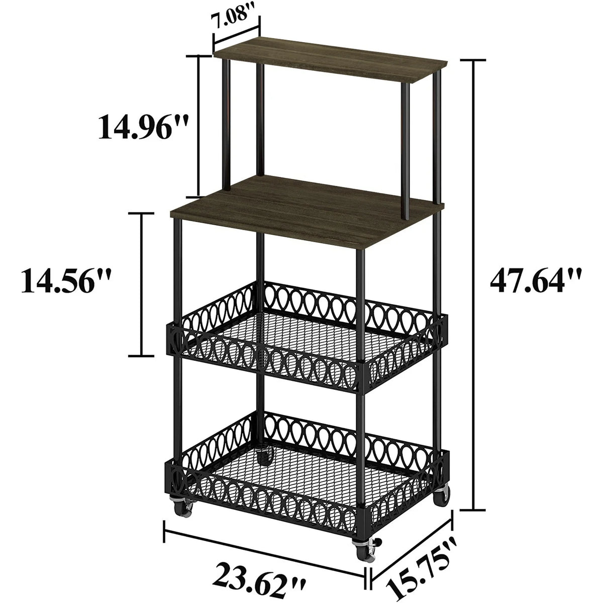 4-Tier Baker's Rack 48 inch Kitchen Storage Organizer with Metal Wheels D3400