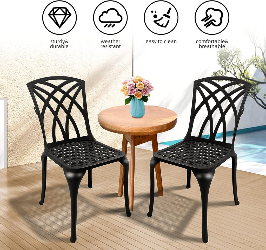 Black Set of 2 Cast Aluminum Outdoor Dining Chairs N608
