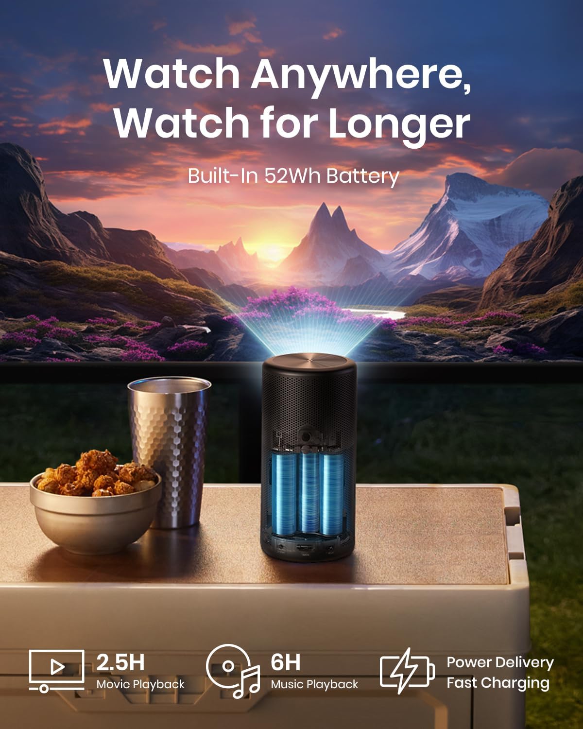 Mini Smart TV Projector with wifi and bluetooth, Laser Projector, 2.5H Built-in Battery K747