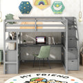 Full Wood Loft Bed with Desk, Storage Stairs, Two Drawers P676