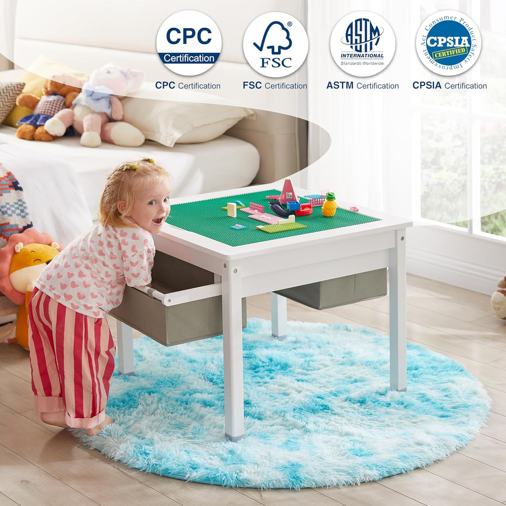 White Wooden Kids Table with Storage Drawers H753545