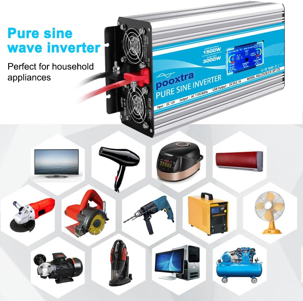 1500 Watt Pure Sine Wave Inverter 12V DC to 110V/120V AC F67626