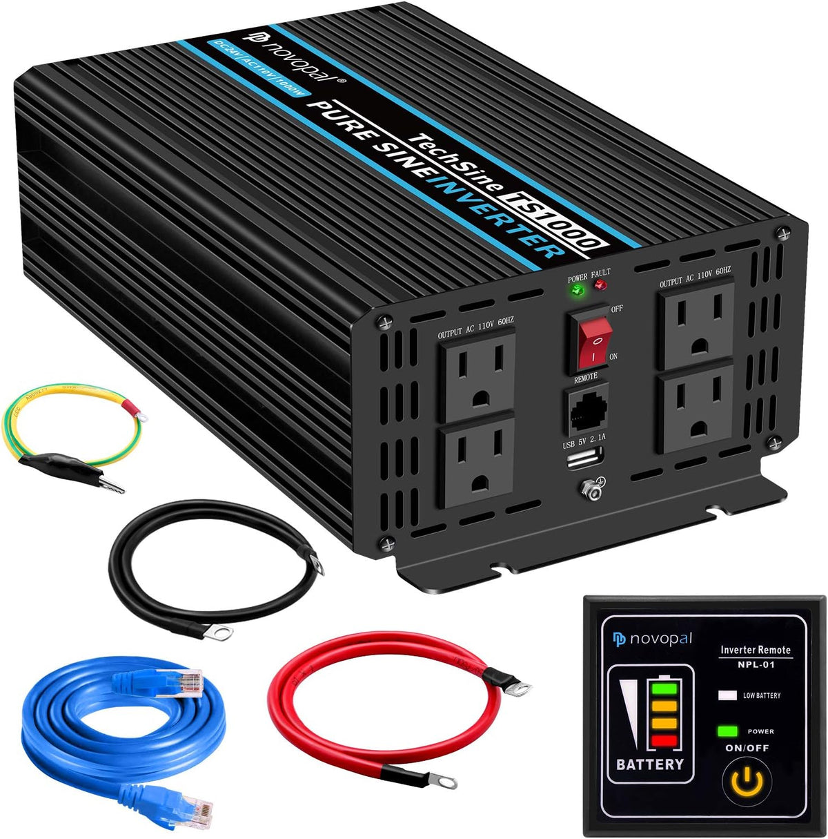 1500 watt Pure Sine Wave Power Inverter 12V to 110V/120V 4 AC Outlets Y328464