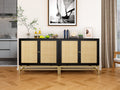 Black Set of 2 Rattan 2 Door Cabinet Q733369