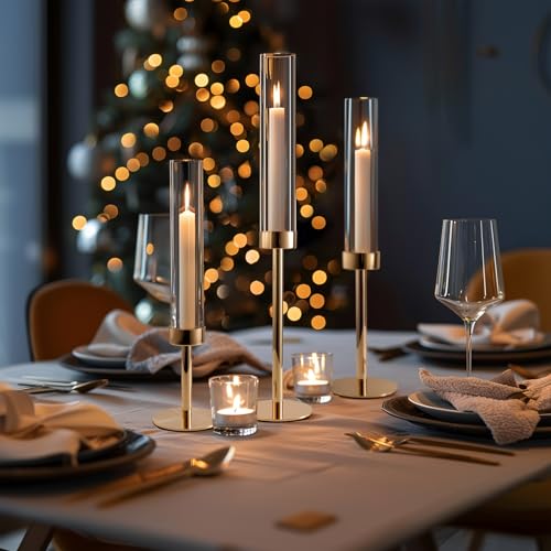 Black Set of 6 Glass Taper Candle Holders T645
