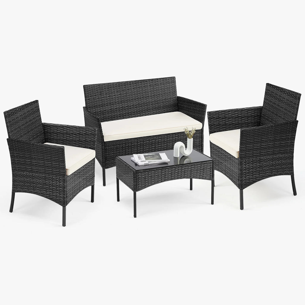 Black Outdoor Patio Furniture Set with Sectional Sofa, Table, Chairs and Cushions J39100
