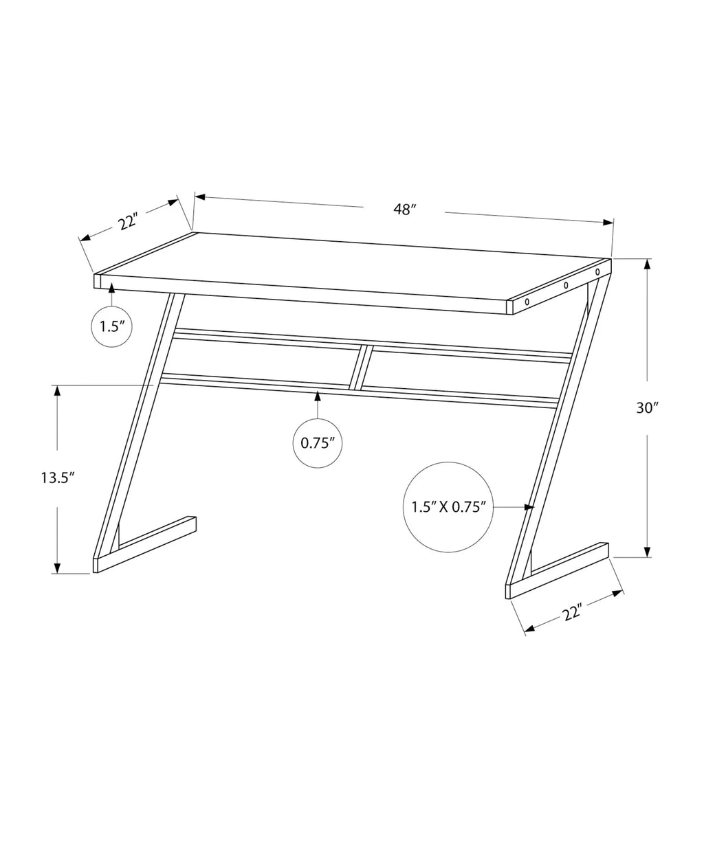 Computer Desk, 48"L, Brown Laminate, Grey Metal Z4298