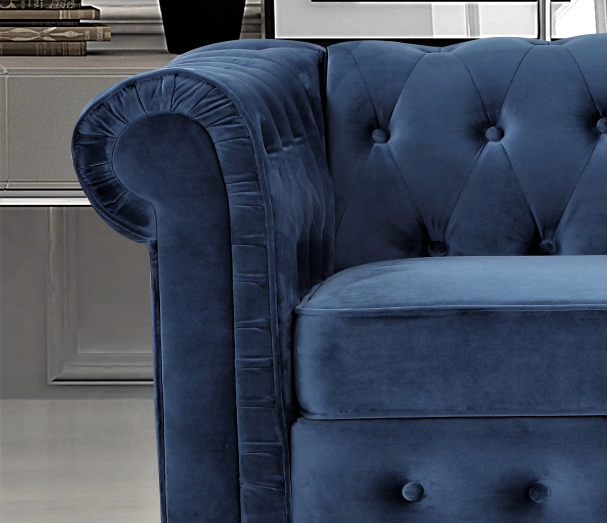 Blue Velvet Rolled Arm Chesterfield Loveseat U21735