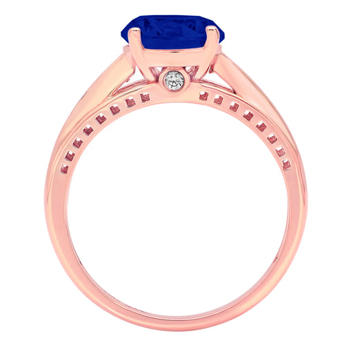 2.21ct Round Cut Simulated Blue Sapphire 14k Rose Gold Ring Size 10.5 U9492