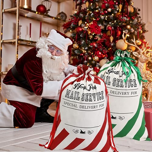 2 Pack Christmas Stripe Canvas Santa Sack with Drawstring V6985