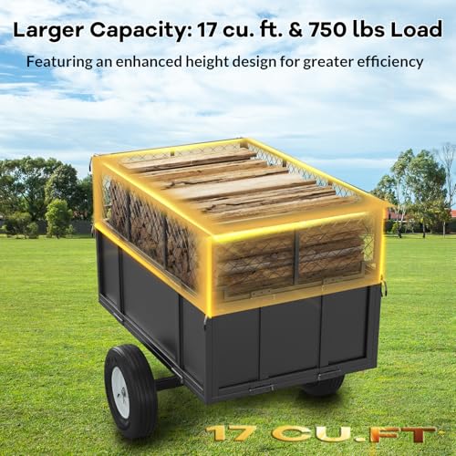 Heavy Duty 750lb ATV Dump Trailer, 17 Cu.Ft Yard Cart with Removable Sides B2054