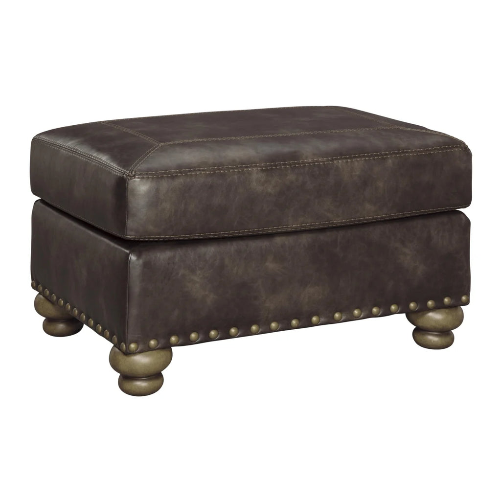 Brown Wooden Ottoman with Nailhead Trims and Bun Feet F9989
