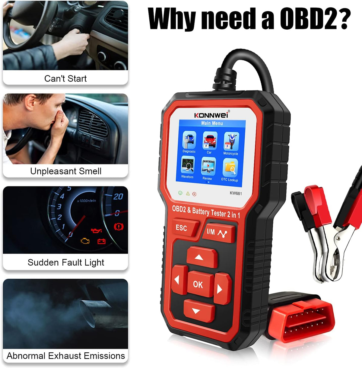 OBD2 Scanner Battery Load Tester 2 in 1 Automotive Diagnostic Scan Tool Pack of 2 R968