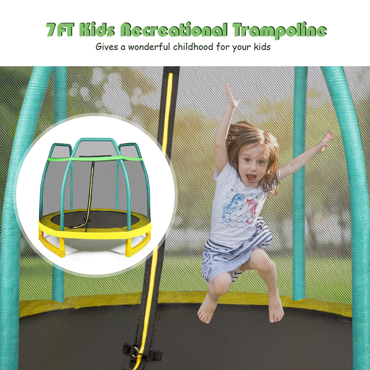 7FT Kids Trampoline with Safety Enclosure Net E270