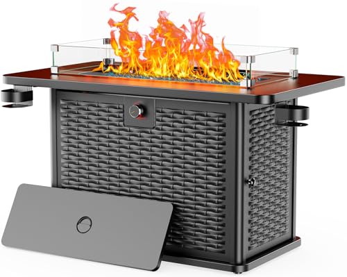 43 Inch Propane Fire Pit Table with Glass Rocks and Cover T218941