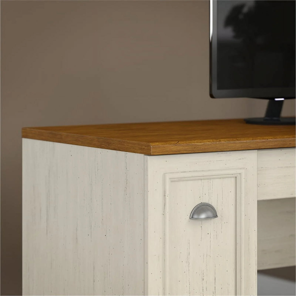 L Shaped Engineered Wood Desk in Antique White J869935