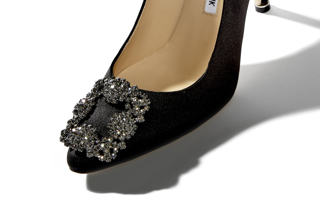 Black Satin Jewel Buckle Pumps A5957