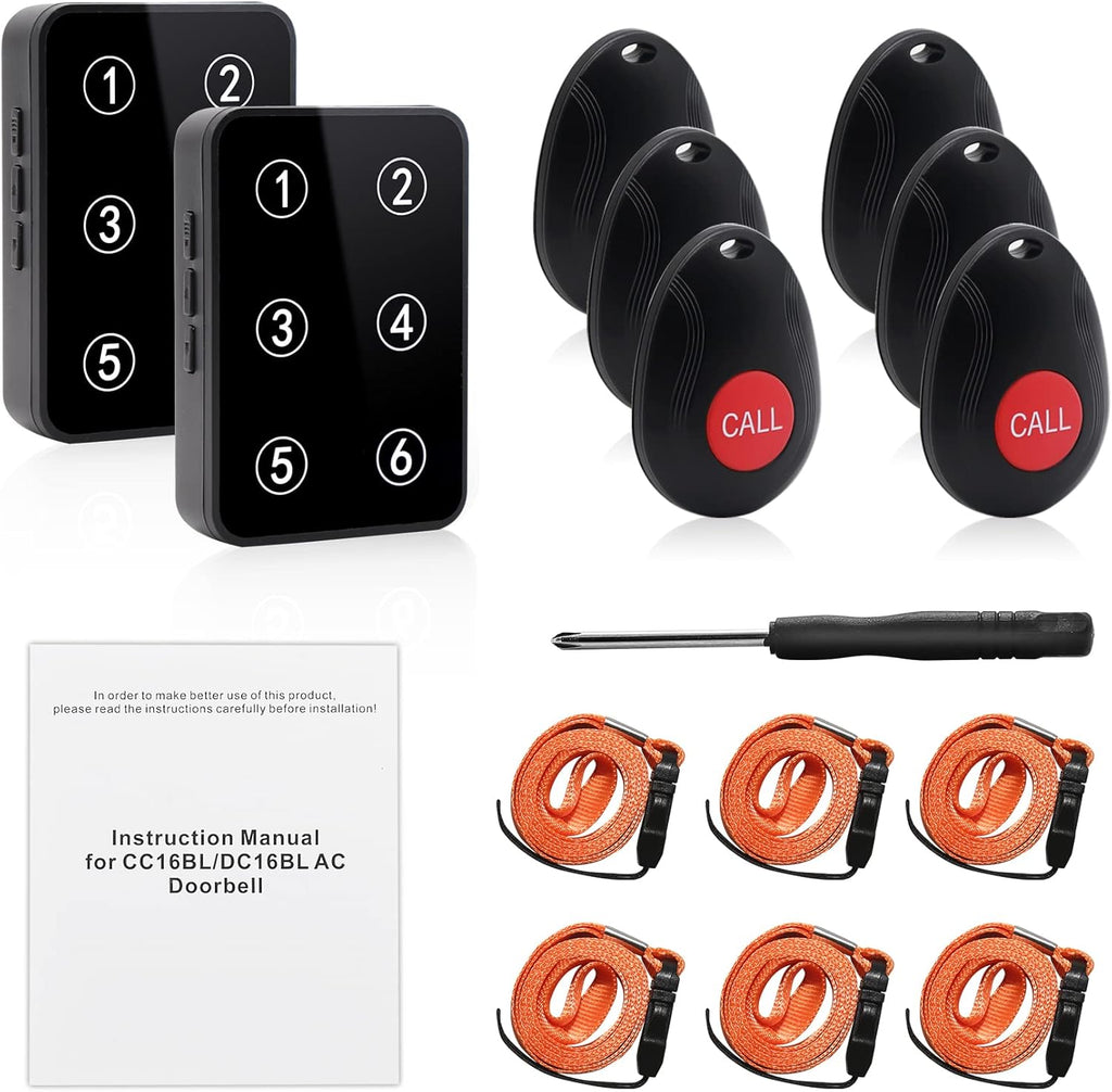 Wireless Caregiver Pager with 3 Number Display Plug-in Receiver 6 Waterproof Transmitters Q1546