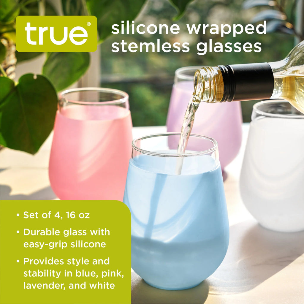 Silicone Wrapped Stemless Wine Glasses 16 Oz Set of 4 D84840